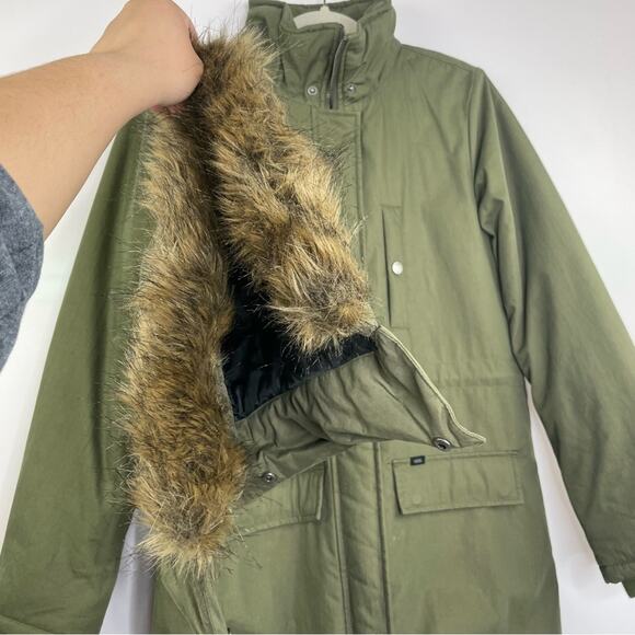 Vans army green puffer coat faux fur hoodie parka jacket women's size XS - Picture 9 of 16